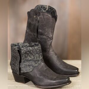 Sonora Cassidy Foldover Tooled Distressed Leather Western Cowgirl Boots Size 7.5